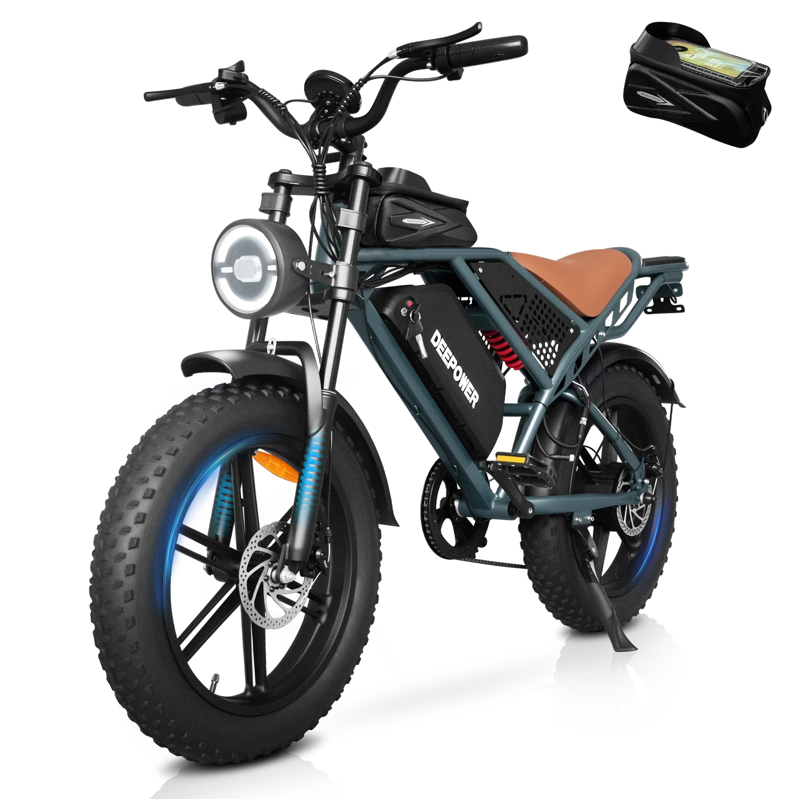 EU Stock DEEPOWER QS7 Electric Bicycle 1500W 48V 60AH Lithium Battery Electric Bike 20*4.0 Fat Tire Snow E-bike,dual shock absor