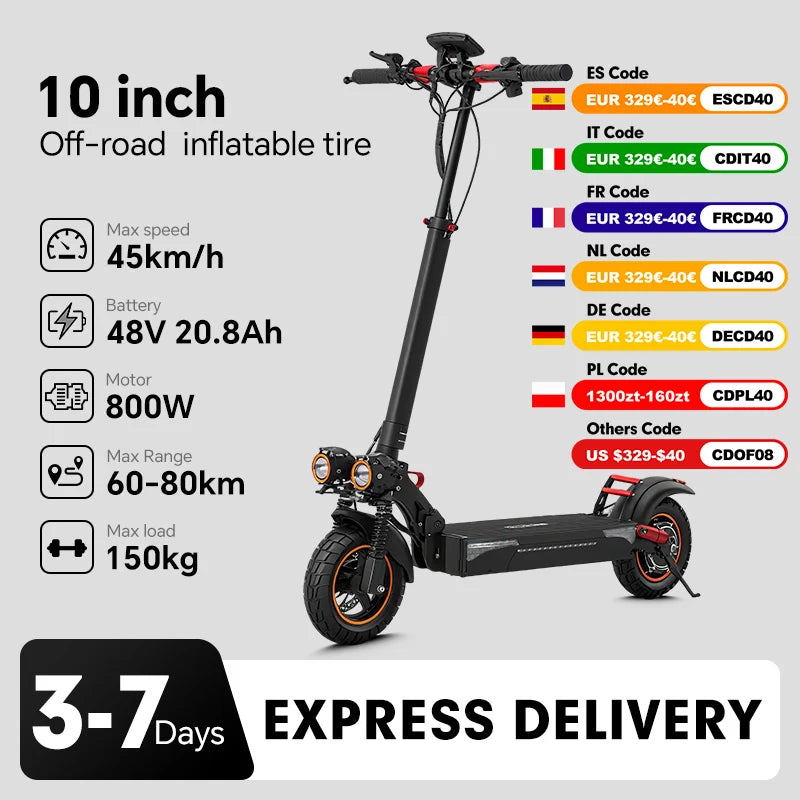 Mankeel MX-14 Pro Adult Electric Scooter 800W 48V 20.8Ah Off-Road Escooter 10" Off-Road Tire Foldable E-Scooter