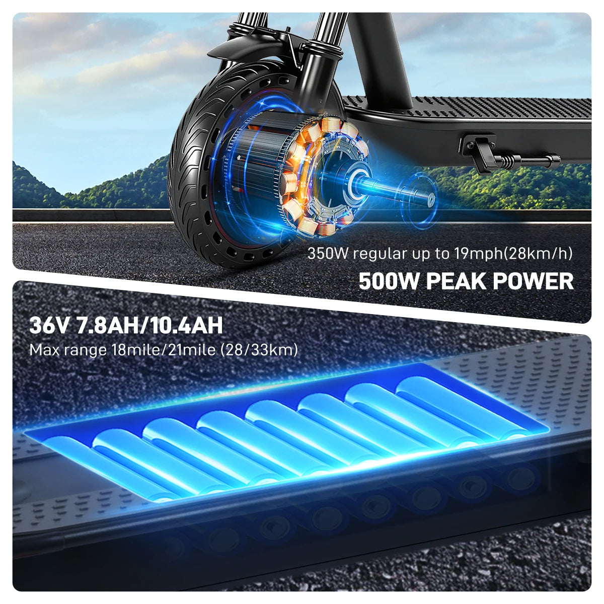 350W Electric Scooter 36V High Capacity Battery 10.4Ah Dual Shock Absorption 40km Max Rannge 8.5Inch Tyres Foldable Escooter