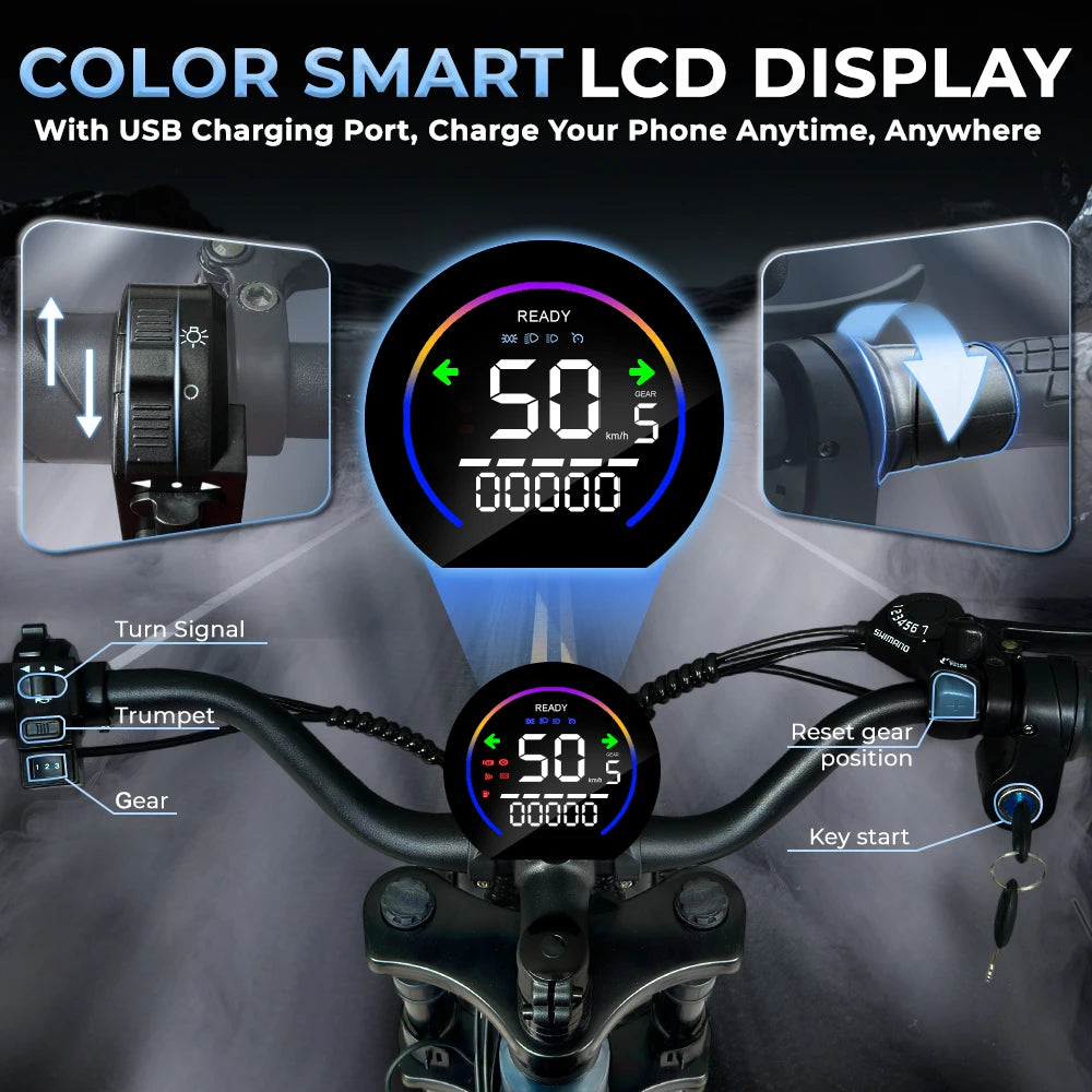 EU Stock DEEPOWER QS7 Electric Bicycle 1500W 48V 60AH Lithium Battery Electric Bike 20*4.0 Fat Tire Snow E-bike,dual shock absor