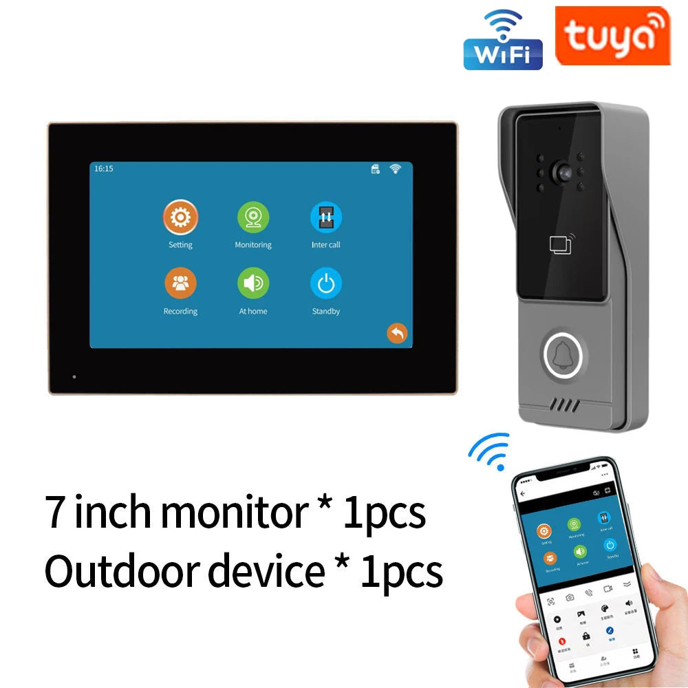 4 Wire Digital Video Intercom System 7 / 10.1 Inch Wireless WIFI Monitor 1080P Doorphone Camera Video Doorbell Card Tuya Unlock