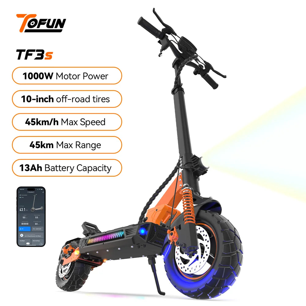 TOFUN TF3 PRO Electric Scooter 1200W with APP speed Maxi 50 km/h autonomy 40-50km 48V 15.6Ah tires 10 inch 4 Modes foldable
