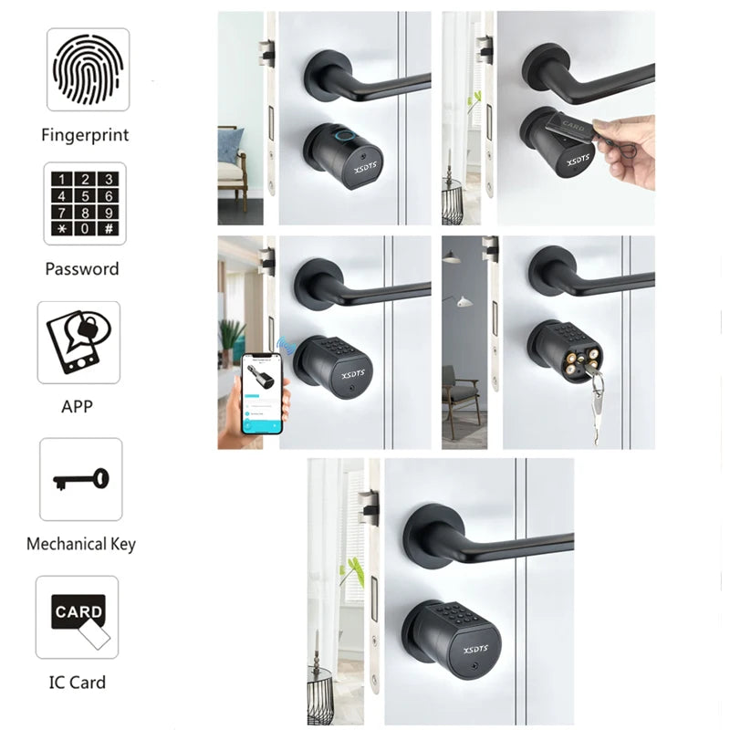 Tuya APP Fingerprint Cylinder Electronic Smart Door Lock Digital Keypad Code Key Card Remote Control Adjustable Home Apartment
