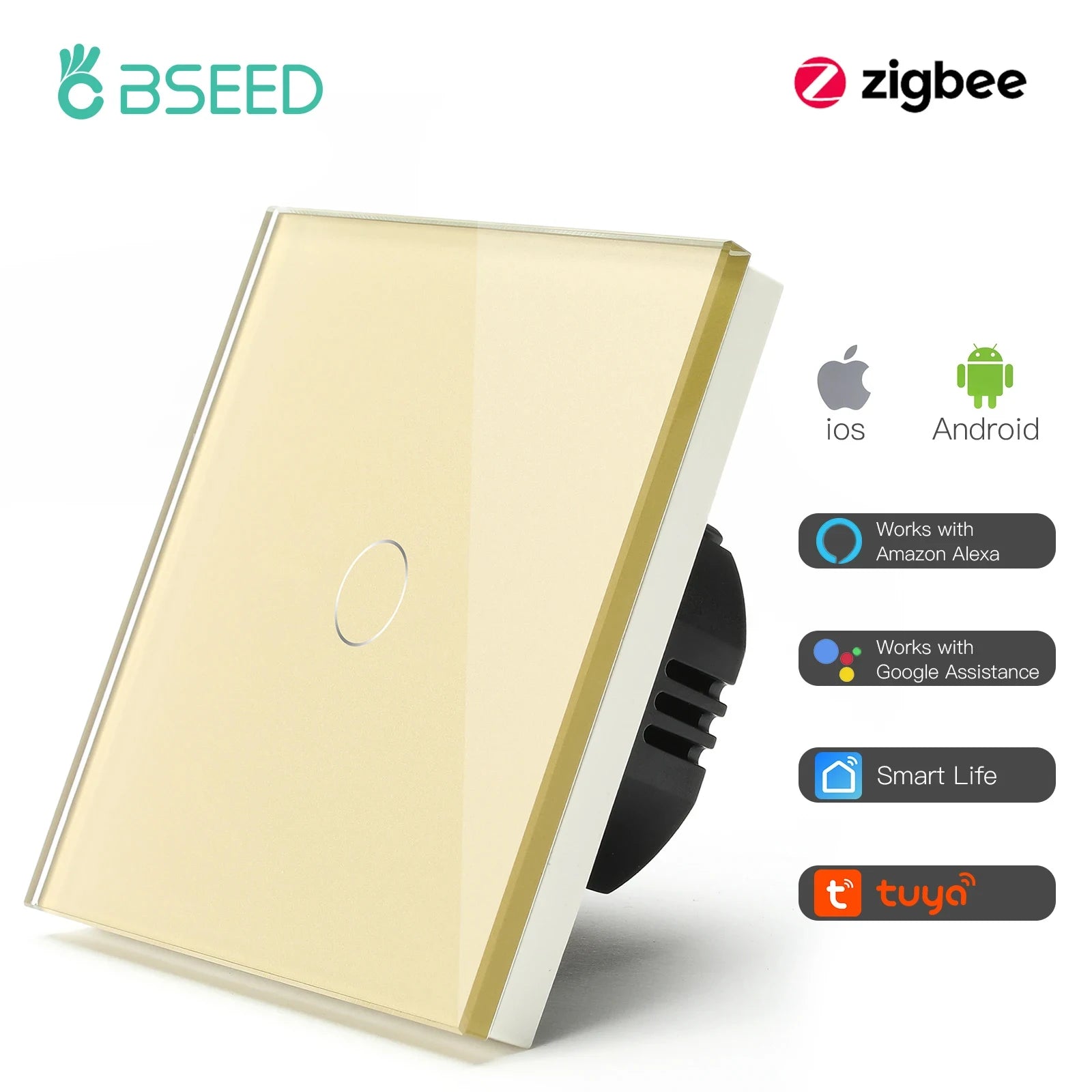 BSEED Zigbee 1/2/3Gang Touch Switches Smart Wall Light Switch Tuya Google Smart Life Alexa App Control Glass Panel No Neutral