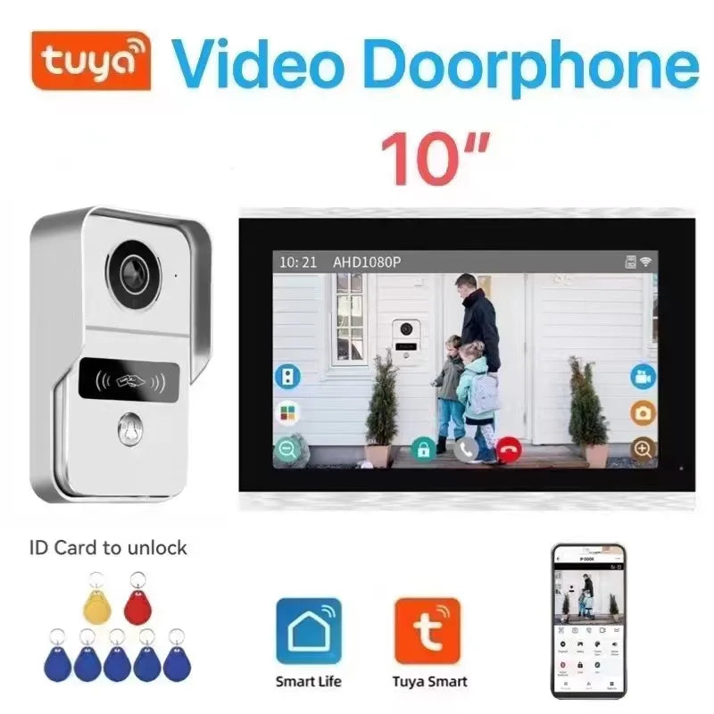 4 Wire Digital Video Intercom System 7 / 10.1 Inch Wireless WIFI Monitor 1080P Doorphone Camera Video Doorbell Card Tuya Unlock