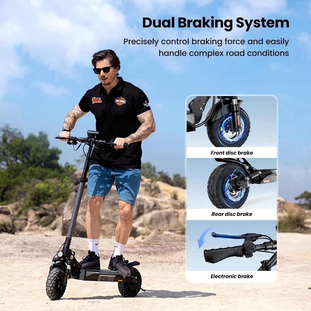iScooter W9 Electric Scooter 10 inch 1000W 48V14Ah 35-45km Range 45km/h Max Speed Off Road Tires Rear Drive Dual Disc Brakes