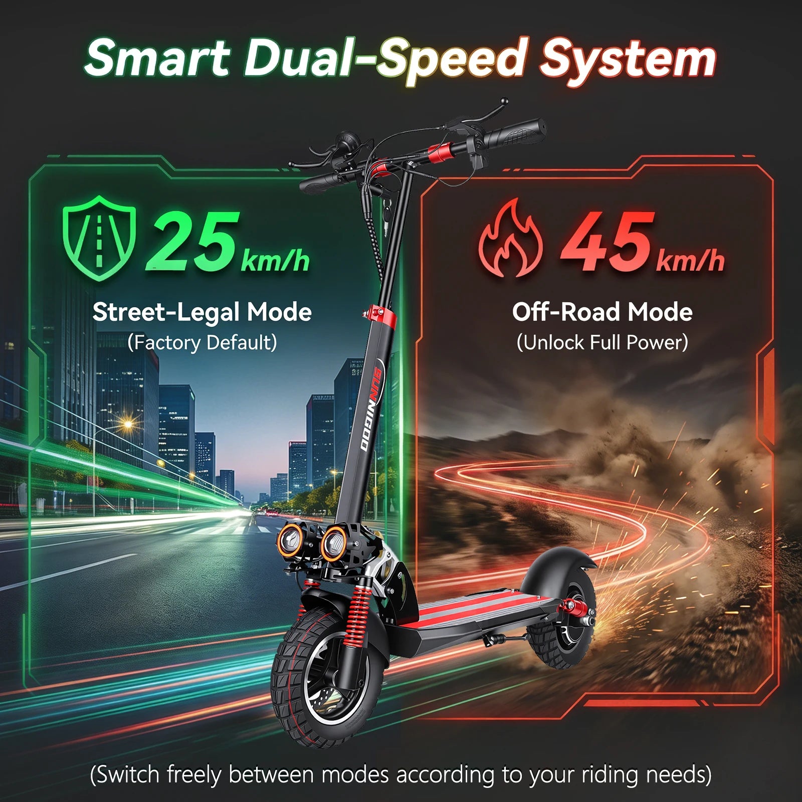 SUNNIGOO Electric Scooter For Adult 10 inch Off-Road 48V Lithium Battery Max Speed 45km/h Send Seat Foldable E Scooter