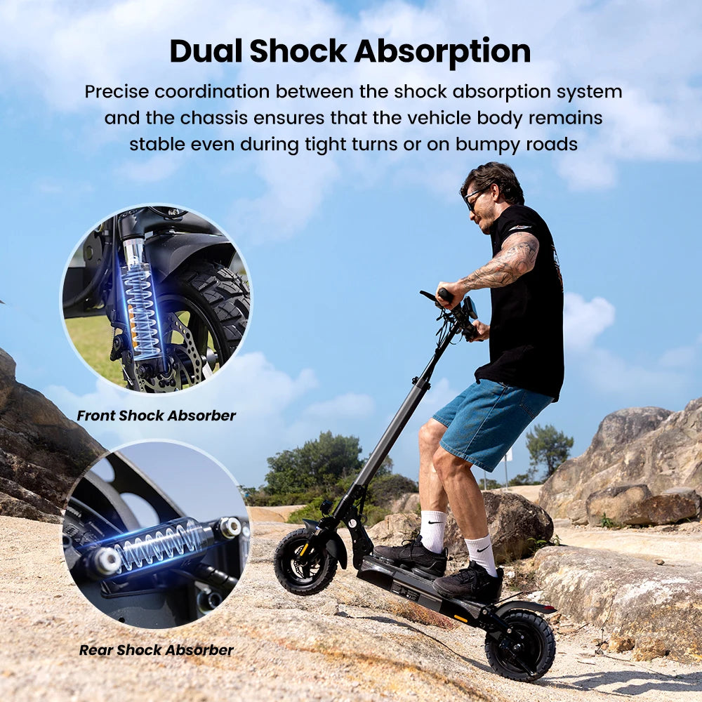 iScooter W9 Electric Scooter 10 inch 1000W 48V14Ah 35-45km Range 45km/h Max Speed Off Road Tires Rear Drive Dual Disc Brakes