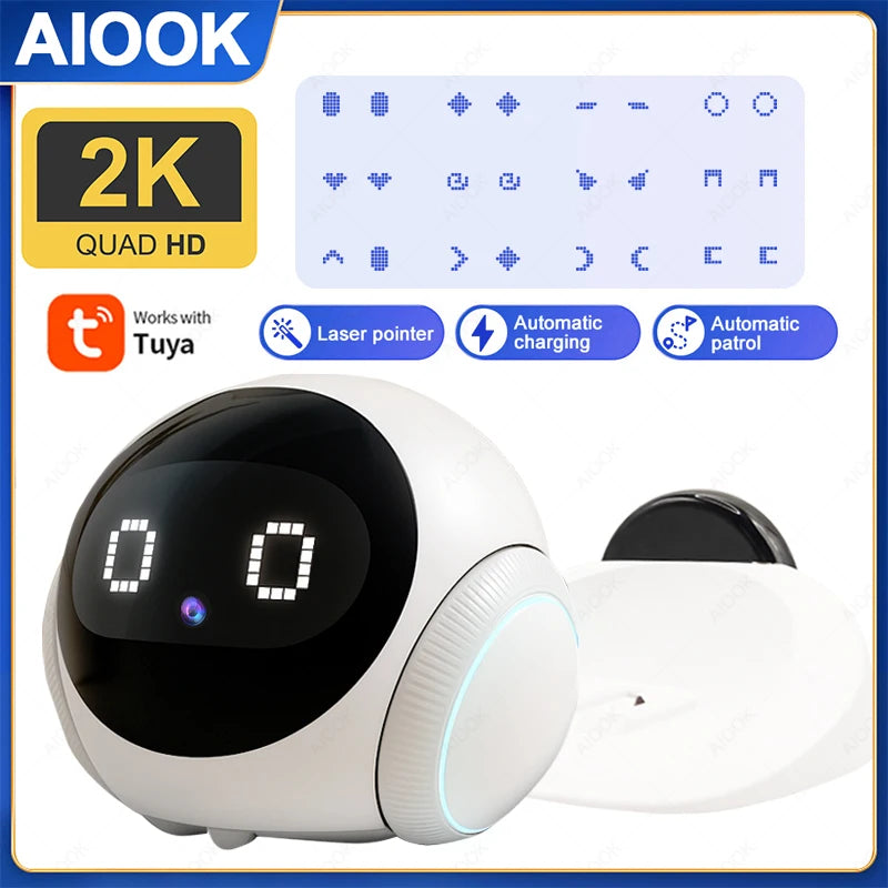 AIOOK Smart Robot Camera 5G WiFi HD 2K Camera Pet Tracking Laser Indicator TUYA Pet Camera Auto Charging Auto Obstacle Avoidance