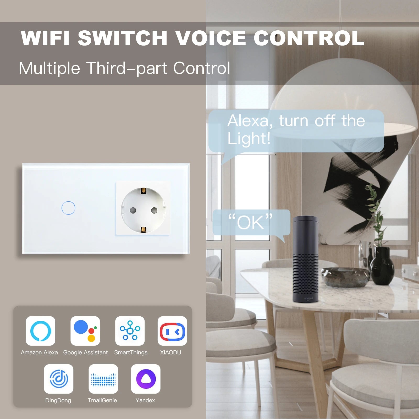 BSEED Wifi Touch Swithces Wall Light Switch With EU Socket USB Type-C Plugs Tuya Smart Life Alexa Yandex App Control Glass Panel